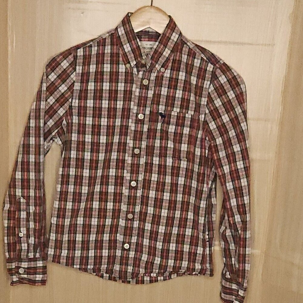 Abercrombie Kids Boys Red White Plaid Muscle Button Down Medium